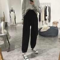 艳如飞高腰阔腿休闲裤女春季新款宽松显瘦韩版松紧带卫裤简约哈伦裤长裤