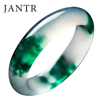 JANTR【礼盒+送证书】翡翠色玉手镯石英岩玉手镯女款祖母绿飘花玉镯子天然冰种阳绿正品送礼必备