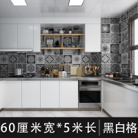 厨房防油贴纸防水自粘耐高温柜灶台用瓷砖墙纸防油烟机墙贴壁纸 默认尺寸 黑白格-60厘米宽*5米长