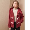 欧昵雪冬装连帽牛角扣毛呢大衣女宽松短款呢子外套