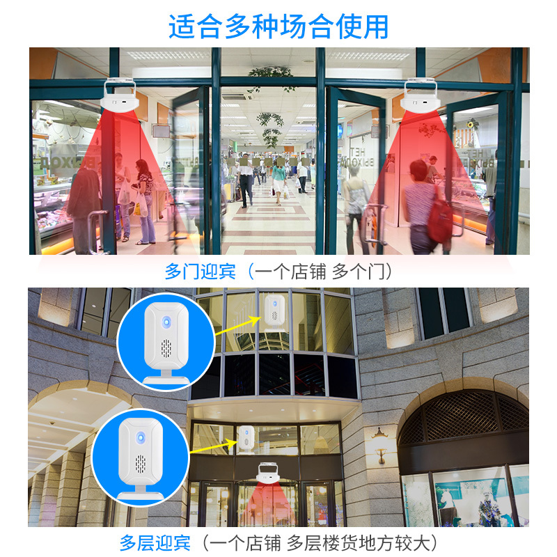 分体式欢迎光临感应器店铺闪电客进迎宾器红外防盗报警器叮咚家用铃 D:2主机+1感应器(送电池)