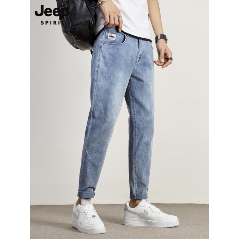 JEEP九分牛仔裤男宽松直筒2022新款春秋季休闲裤男装修身裤子男裤