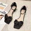 一字扣带凉鞋女粗跟2021新品配裙子百搭蝴蝶结方头中跟高跟鞋黑色 黑色 34 标准码