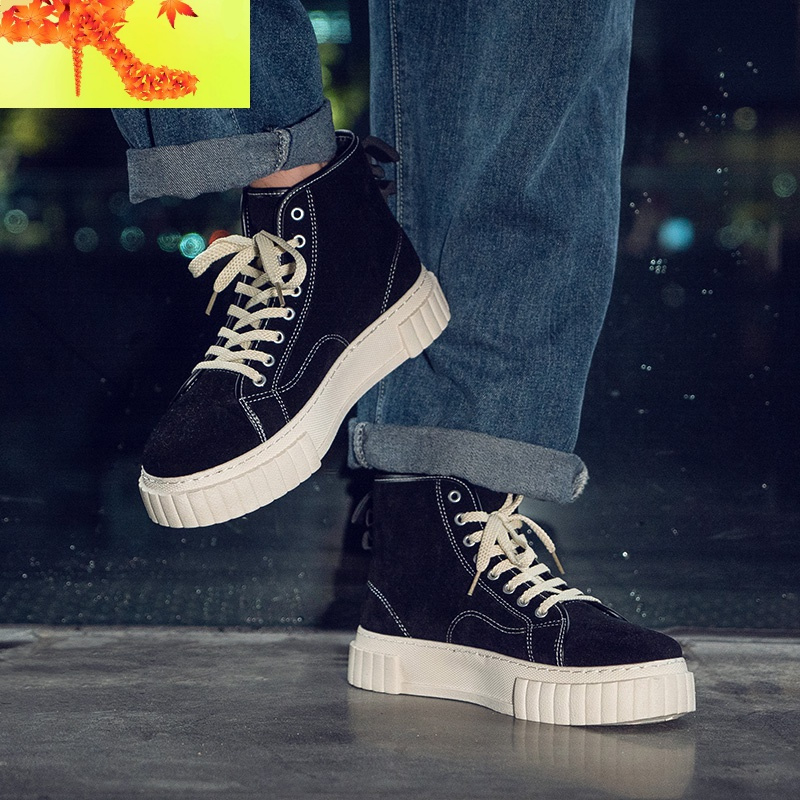 秋季高帮鞋男韩版潮流休闲百搭高邦厚底板鞋男学生增高鞋子男潮鞋简畅