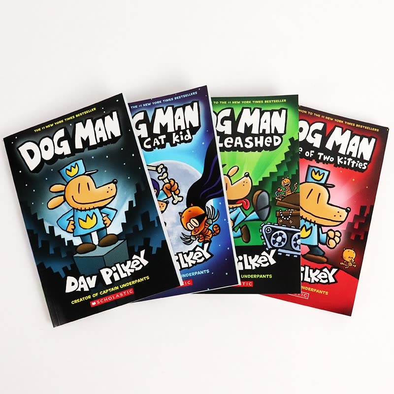 正版神探狗狗套装1-4英文原版儿童漫画书幽默英语漫画彩页DogMan7-12岁盒装儿童读物原版幽默英语儿童漫画书外语学习图片