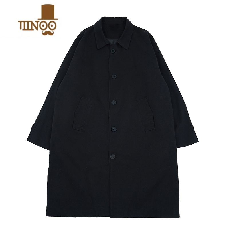 YANXU危机青年风衣男中长款外套新款日系学生大衣复古宽松过膝女 黑色棉质面料春秋厚度 S版型宽松偏大一码