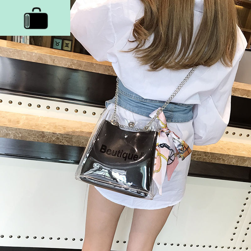 包包女2019新款透明果冻子母链条包女学生斜挎包女士单肩包手提包NEW LAKE