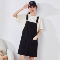 唐狮春季新款半身裙女夏黑色短款背带裙韩版休闲a字短裙女