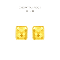 周大福时尚蜂巢几何方形足金黄金耳钉计价(工费:360元)EOF969