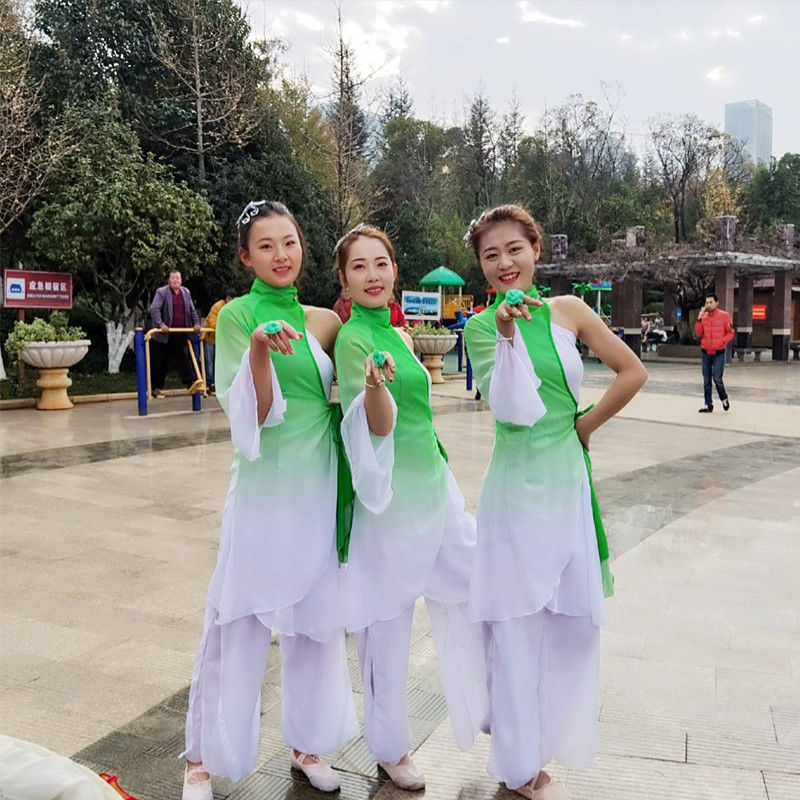 左手指月女童古典扇子伞舞蹈演出服飘逸六一儿童中国舞练功表演服