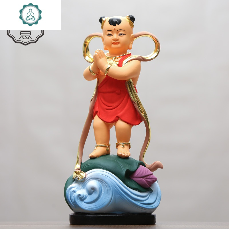 树脂佛像彩绘12寸30cm童男童女佛像观音弟子金童玉女佛像善财童子封后