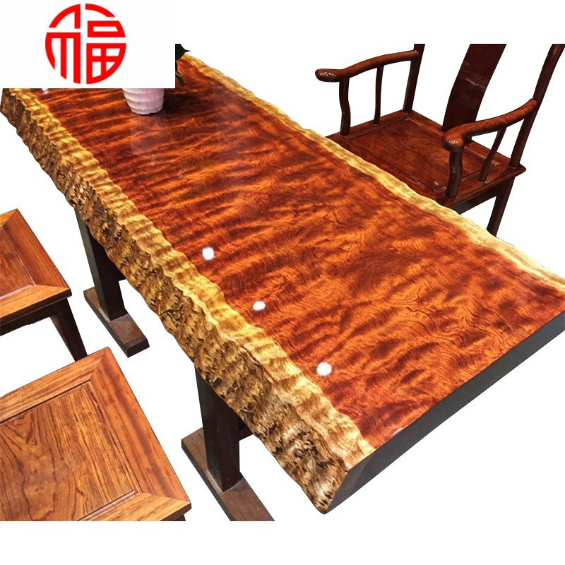 巴花实木大板茶桌椅组合天然原木整块无拼接奥坎会议办公桌餐桌舒适