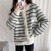 唐狮仿水貂绒小香风开衫外套女毛衣新款冬季条纹圆领针织衫qd