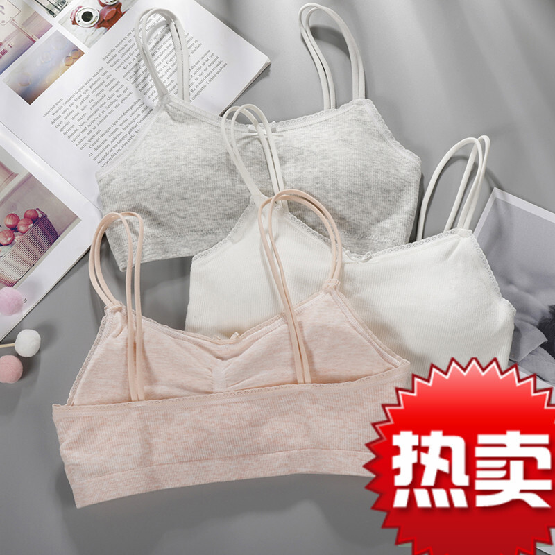 波迷娜(BOMINA)初中生发育期少女聚拢裹胸内衣少女内衣学育期初中高中学生无钢圈女文胸女生吊带大童小背心 530灰色+
