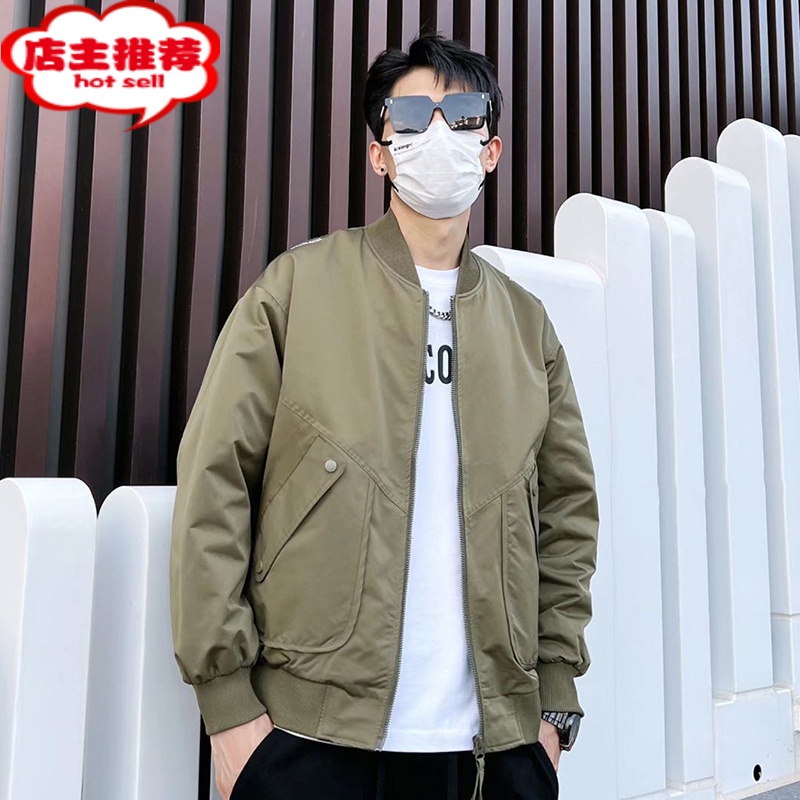 SHANCHAO棒球服男士外套2023春装新款加厚休闲潮牌二棉飞行员夹克绒