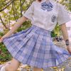 日系合集jk制服百褶裙女格裙沙华星野裙子套装学生制服12岁学院风 短袖刺绣皓海单件(不含领结) XS