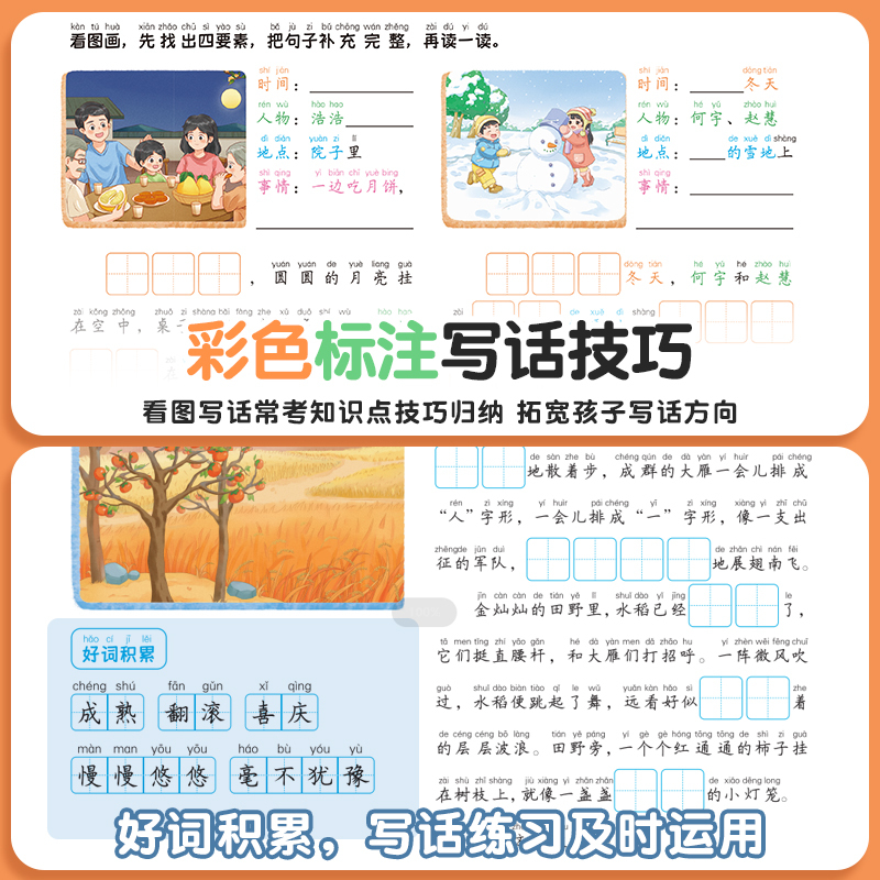[写作+练字]看图写话+看图写话练字帖 一年级下 [正版]看图写话一年级二年级每日一练思维导图上册下册押题范文大全练字帖