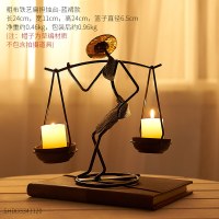 北欧风创意铁艺扁担小人烛台装饰摆件客厅结婚家居装饰工艺品 粗布铁艺扁担烛台-蓝配碟(送小蜡烛*2)