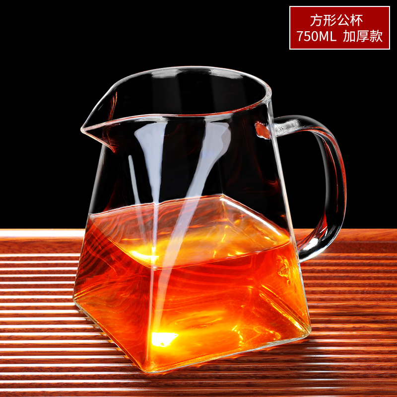 耐热加厚公道杯茶漏一体套装玻璃功夫茶具套装公杯分茶配件倒茶器|方形公杯-加厚款-大号