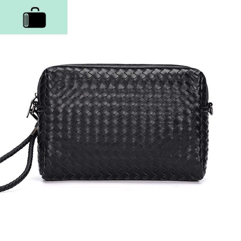 时尚男包手工编制皮质手拿包韩版新款手腕包街头潮流手机单肩挎包NEW LAKE 黑色预售7月20日左右男士手拿包