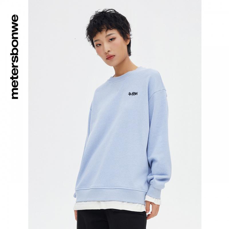 [1件5折价:109.5]美特斯邦威假两件舒适圆领卫衣女春季新款时尚套头衫