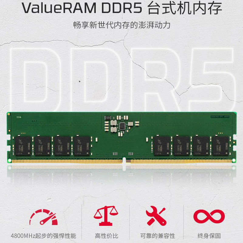 金士顿 (Kingston) 16GB DDR5 4800 台式机电脑内存条