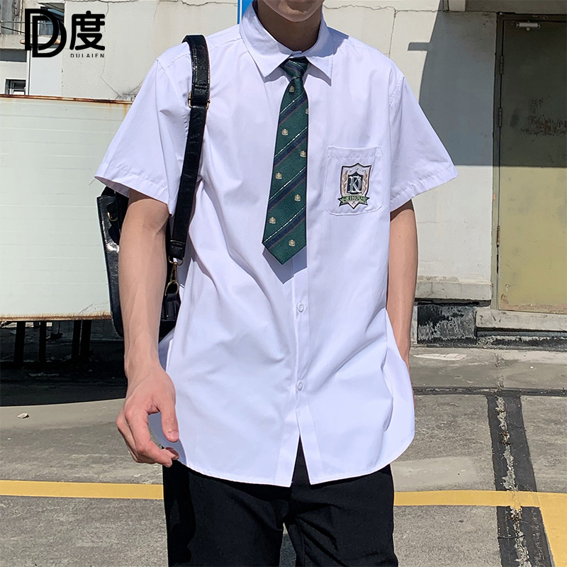 琛寂dk制服男度莱恩原创jk制服衬衫女夏季短袖黑白中袖上衣刺绣学生