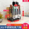 304不锈钢刀架厨房置物架多功能菜刀架刀具架厨房用品用具砧板架|摩登黑[加宽款带挡板]