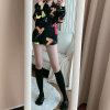 SUNTEK光腿拼接丝袜女防过膝假高筒小腿袜萝莉白色中短筒打底裤袜 黑色假小腿袜 均码