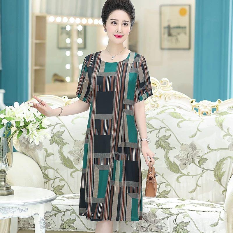 情娇婷qingjiaoting中老年妈妈装连衣裙子2021新款时尚复古夏季中长款