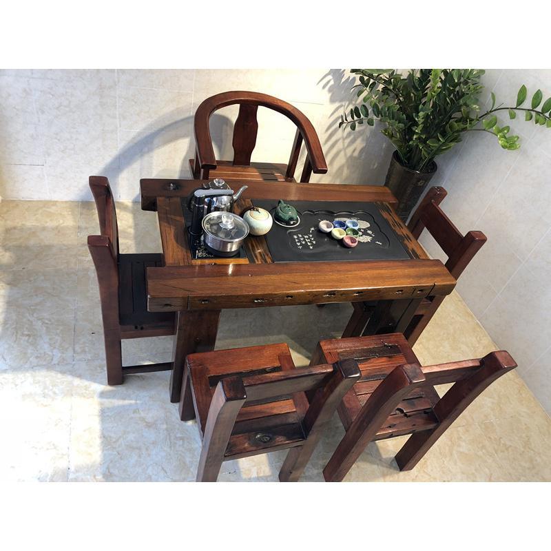老船木茶桌现代中式夫茶台实木家具小型阳台简约茶几茶桌椅组合迈菲诗