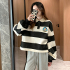 唐狮春装新款女卫衣圆领条纹宽松小个子设计感小众上衣外套潮