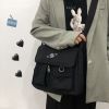 帆布包包女2021新款韩版原宿简约学生斜挎包休闲书包百搭单肩大包 双兜星球黑色[面料加厚升级有拉链] 无挂饰