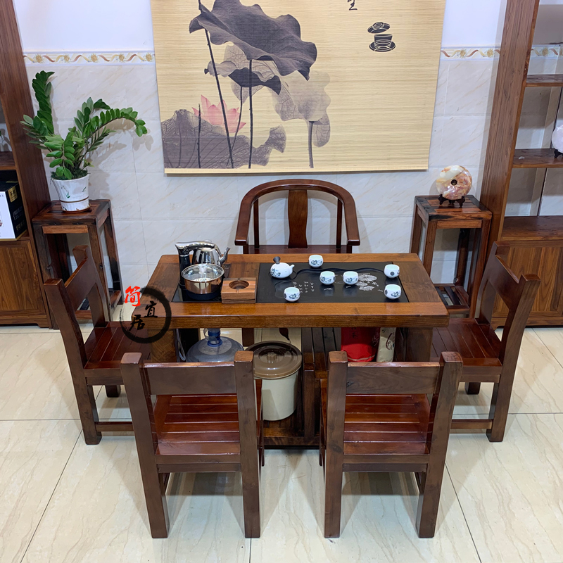 老船木茶桌椅组合全实木茶桌中式功夫茶台阳台小型茶桌泡茶桌套装视频