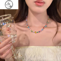 JiMi日落派对~糖果彩色水晶项链轻奢小众2023年新款锁骨链颈链0 项链糖果彩色水晶