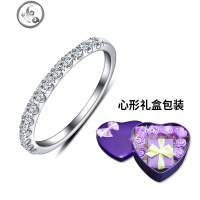 925纯银戒指女排钻镀18K白金日韩版简约网红食指指环仿真钻戒个性 925银戒圈17号