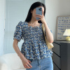 [1折价39.9元叠加优惠券]唐狮 |夏季衬衣女式上衣方领小碎花收腰短袖T恤森系可爱风