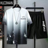 HLCOMAN夏季速干冰丝渐变套装男短袖t恤一套休闲短裤运动套帅气男装