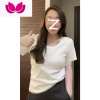 七斓大码水滴U领短袖t恤女夏季胖mm简约百搭白色半袖正肩上衣打底衫