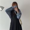 秋季套装女学院风韩版宽松百搭衬衫+长款黑色背带连衣裙两件套女 蓝色衬衫[关注店铺送小礼物] S