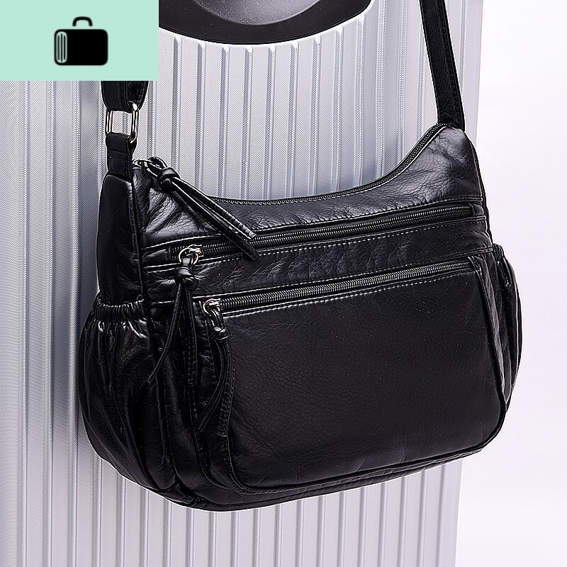 包包女2019新款软皮小方包女斜挎包中年单肩包妈妈包水洗皮女包NEWLAKE_1 单包