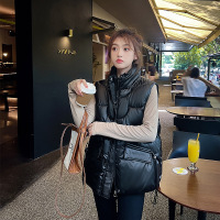 亮面马甲女宽松2024秋冬新款加厚波浪衔缝马夹免洗立领坎肩背心外套