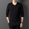梵克公牛长袖T恤男春秋装v领纯色男士打底衫2021春装上衣薄款