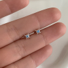 蓝色锆石八芒星纯银耳钉小巧精致养耳洞耳环睡觉免摘耳骨钉女
