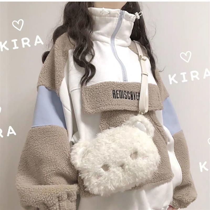送包包 卫衣女潮ins秋冬2021新款外套女学生韩版宽松加绒拼色上衣