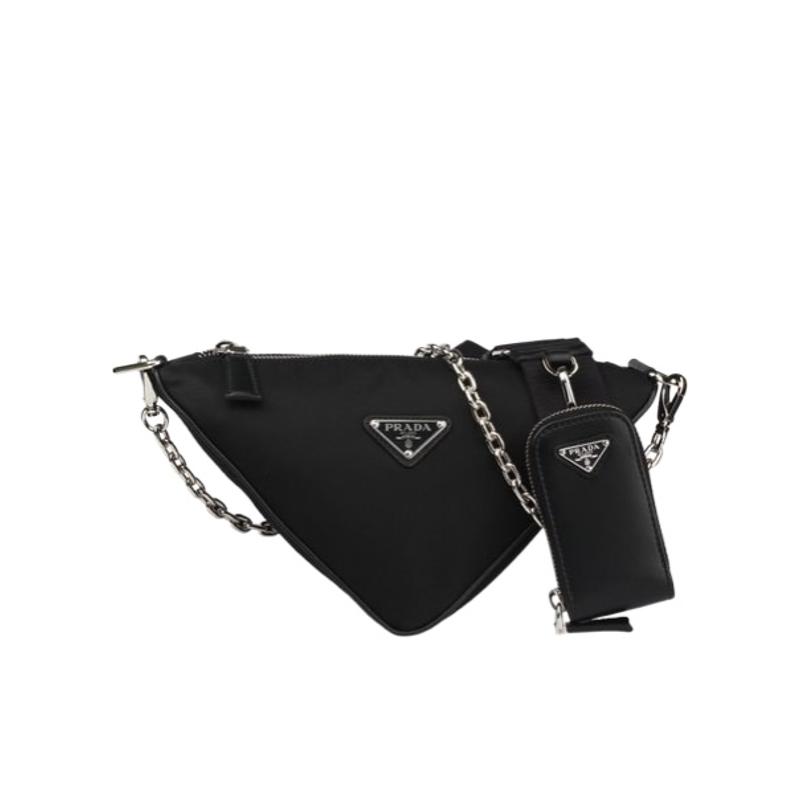 女士单肩包时尚三角徽标链条肩带可拆卸再生尼龙设计