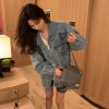 权小威 2022秋季新款牛仔外套女宽松长袖上衣港风短外套春秋做旧韩版爱心刺绣牛仔衣