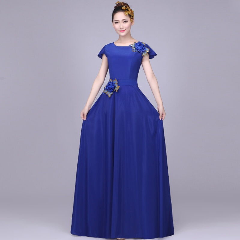 大合唱演出服长裙乐团指挥服礼服纯色雪纺合唱团舞台服装女款视频
