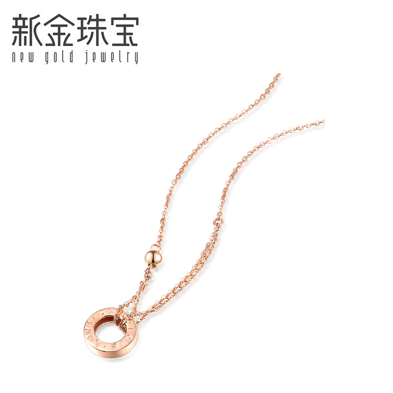 新金珠宝18k玫瑰金项链女au750可爱圆形love字母彩金套链锁骨链