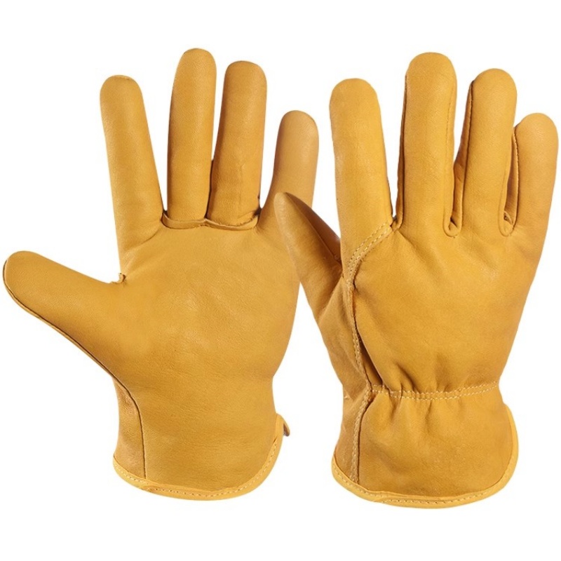 吉迎尚品 加绒加厚电焊手套皮手套防烫手套 黄色(北极绒) 双